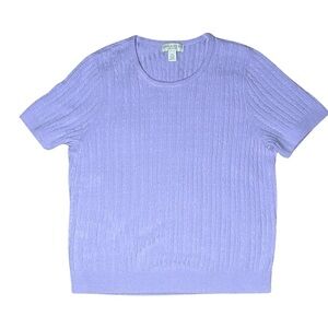 Appleseeds Women Cable Knit Lavender Short Sleeve Sweater Top Size Petite Large